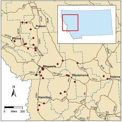 distribution of survey plots across bluebunch wheatgrass grasslands in Montana