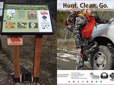 AATM boot brush kiosk sign and poster for hunt clean go with hunter using bootbrush