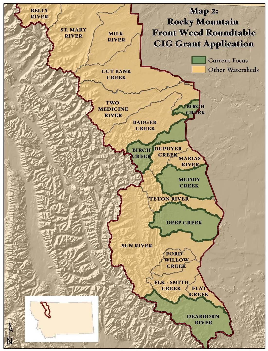 Map of Rocky Mountain Front Weed Roundtable CIG Grant Application
